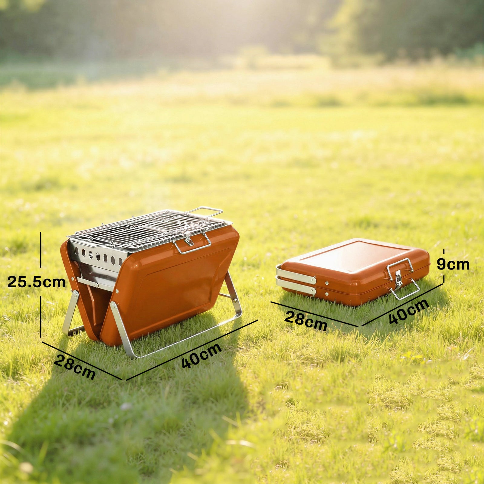 Charcoal BBQ Grill Portable Stainless Steel Barbecue with Tilting Grat