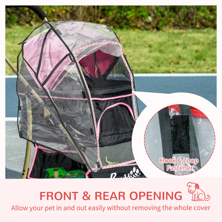 Detachable Pet Stroller with Rain Cover, 3 In 1 Cat Dog Pushchair, Foldable Carrying Bag w/ Universal Wheels, Brake, Canopy, Basket, Storage Bag for Small and Tiny Dogs - Pink