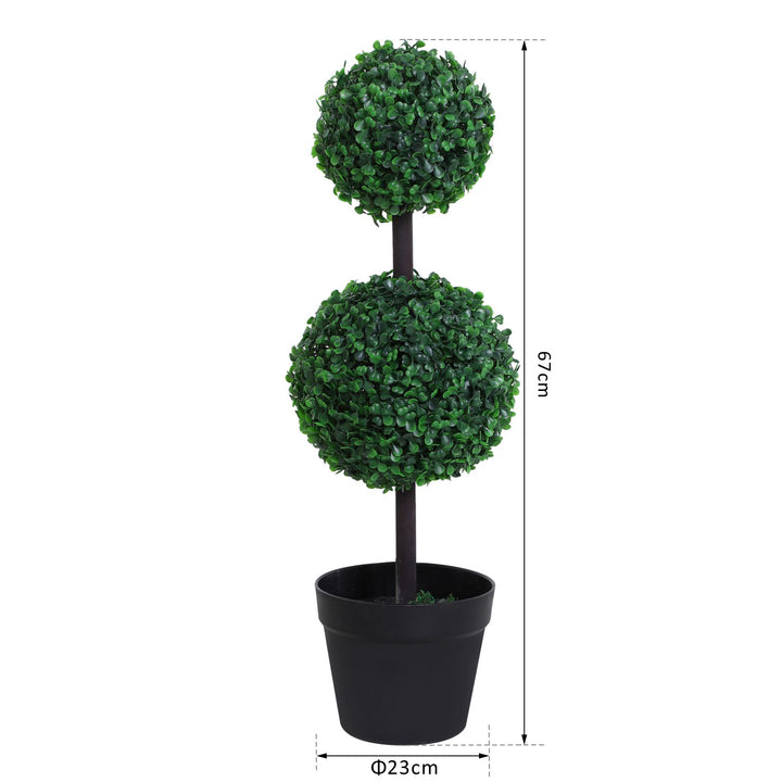 Outsunny Set of 2 Artificial Boxwood Ball Topiary Trees Potted Decorative Plant Outdoor and Indoor Décor (67cm) | Aosom UK