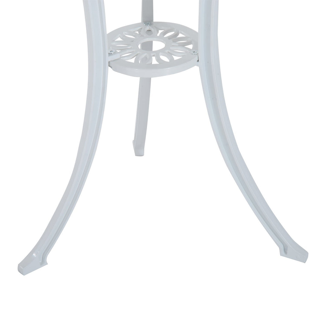 3 Pieces Antique Garden Bistro Set for 2, Cast Aluminium Garden Furniture Set with Umbrella Hole, White