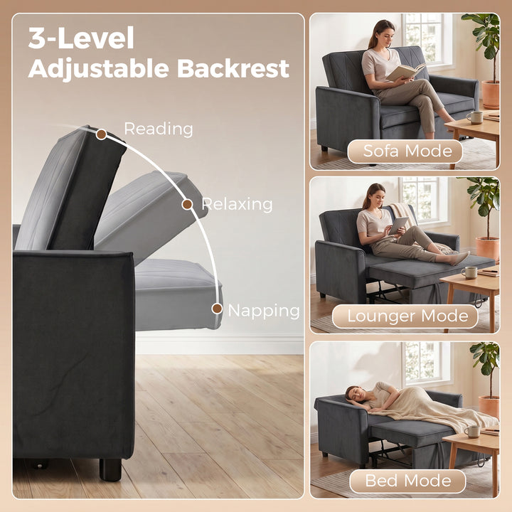 2 Seater Sofa Bed, 3-in-1 Convertible Pull Out Sleeper Sofa with Click