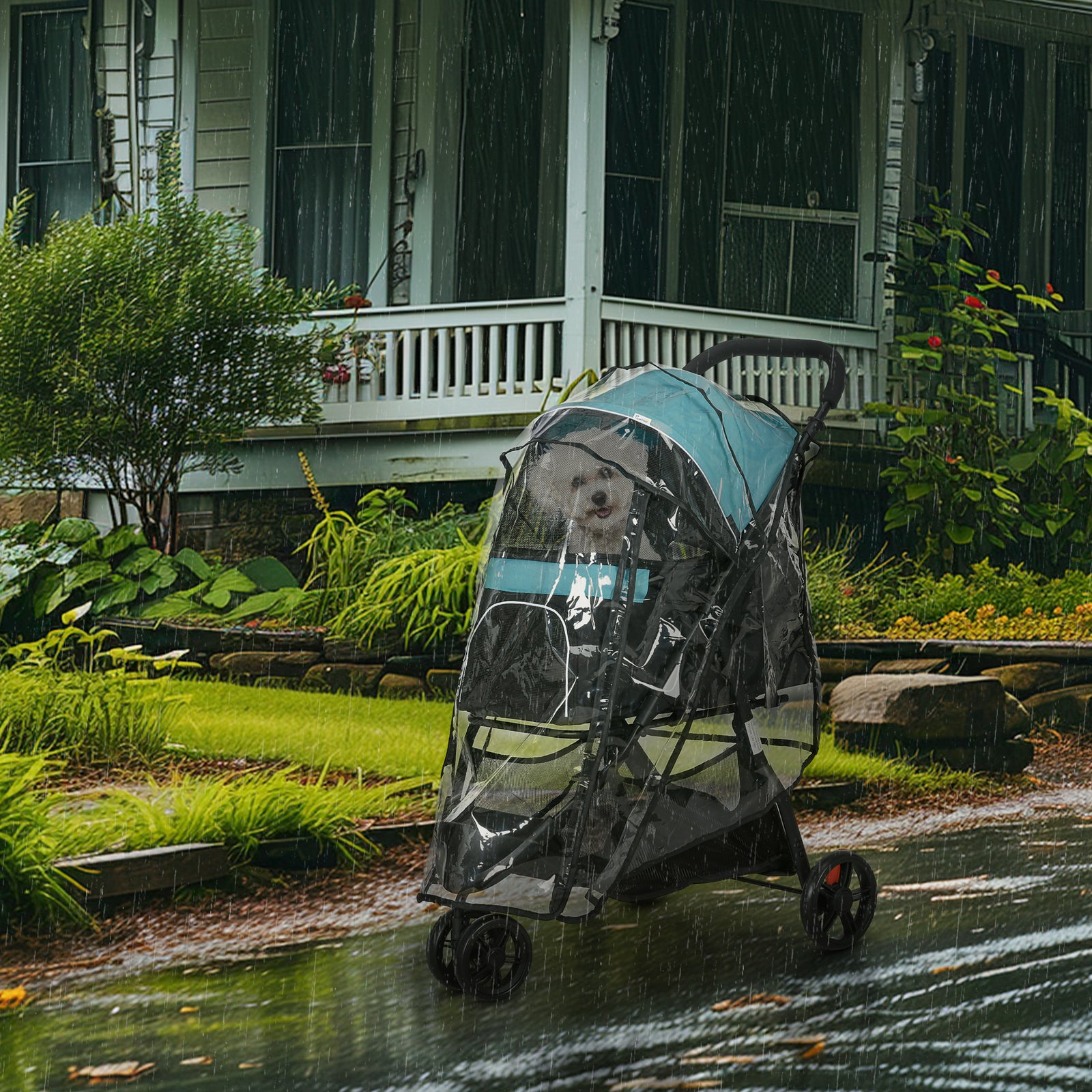 Foldable Pet Stroller w/ Rain Cover, for XS Dogs, S Dogs - Dark Green