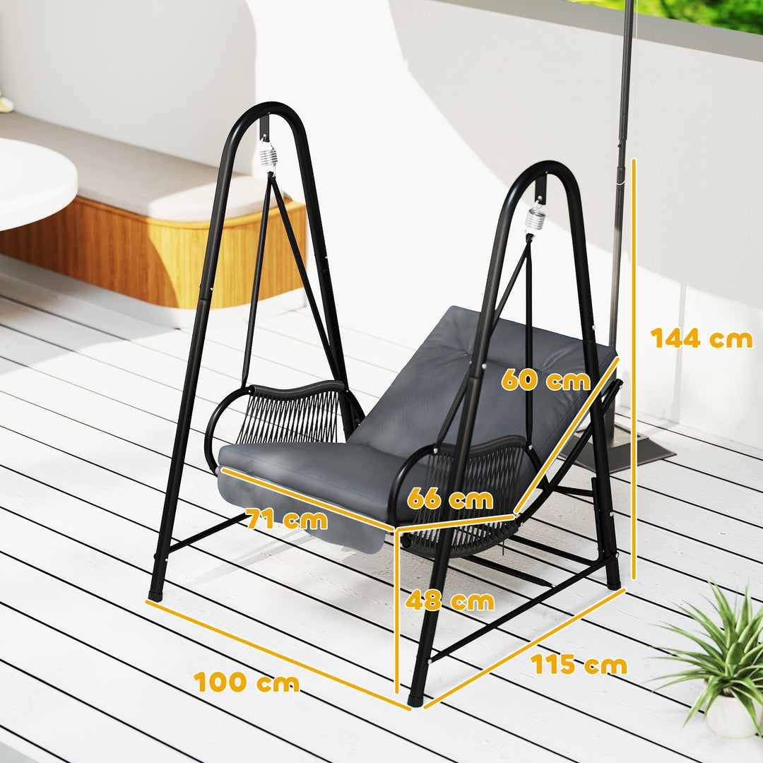 Rattan Swing Chair, Outdoor Garden Hanging Swing Seat with Stand and Seat Cushion, Porch Hanging Chair for Balcony, Garden, Deck, Dark Grey