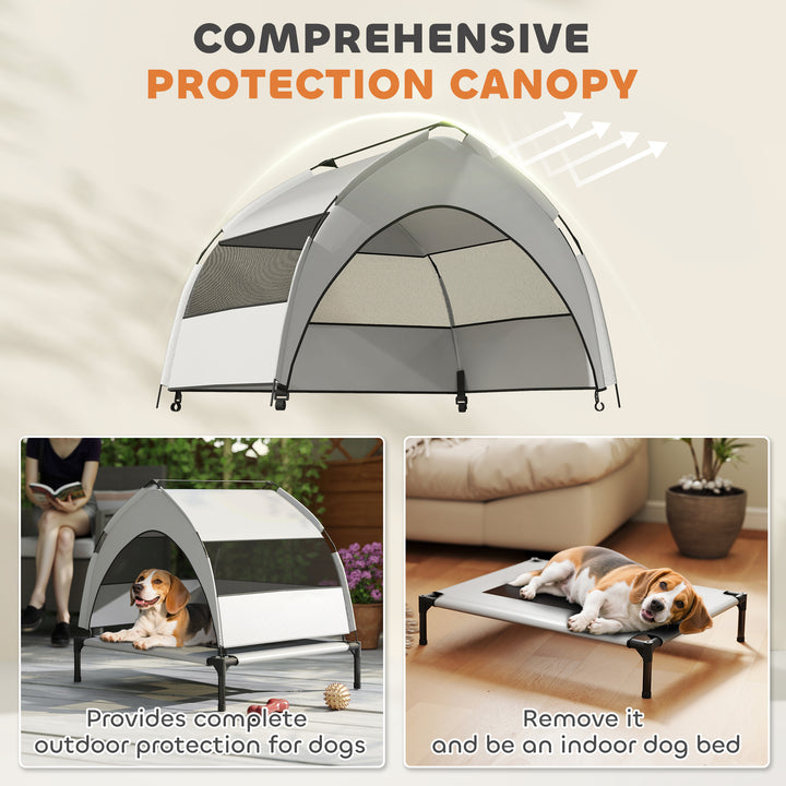 Portable Elevated Dog Bed with Removable Canopy, Cooling Raised Pet Cot for Small Medium Dogs, 76 x 61 x 60 cm