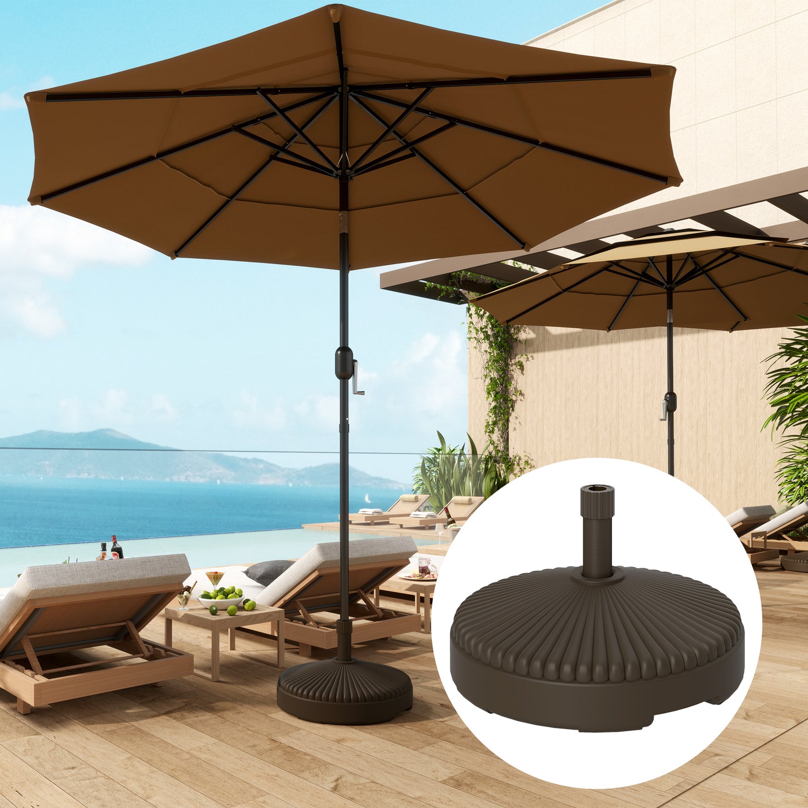 Garden Parasol Base Holder, 28kg Sand Filled, 23kg Water Filled, Sun Umbrella Base Outdoor Umbrella Stand Weight, Brown