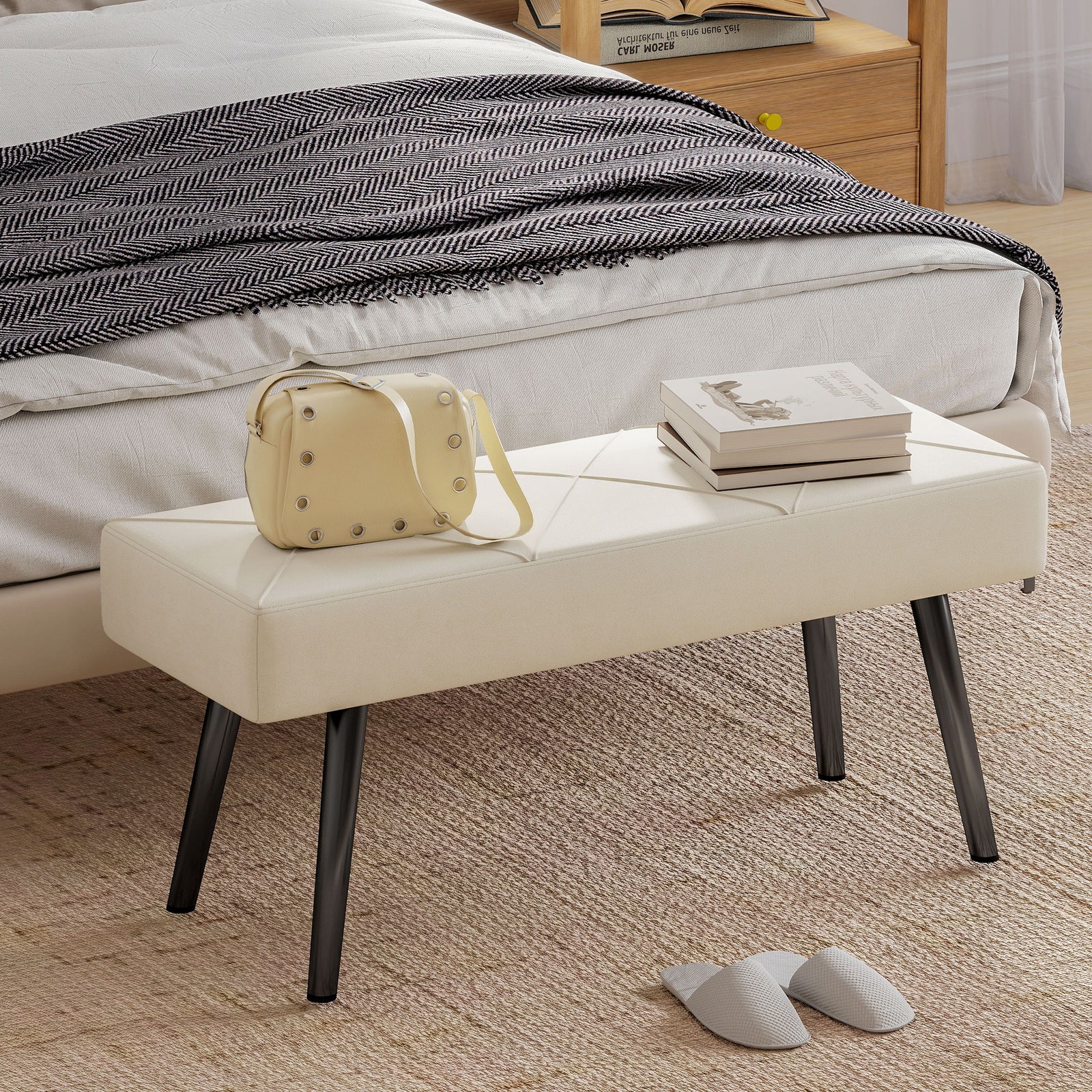 Upholstered Hallway Bench, End of Bed Bench with X-Shape Design and St