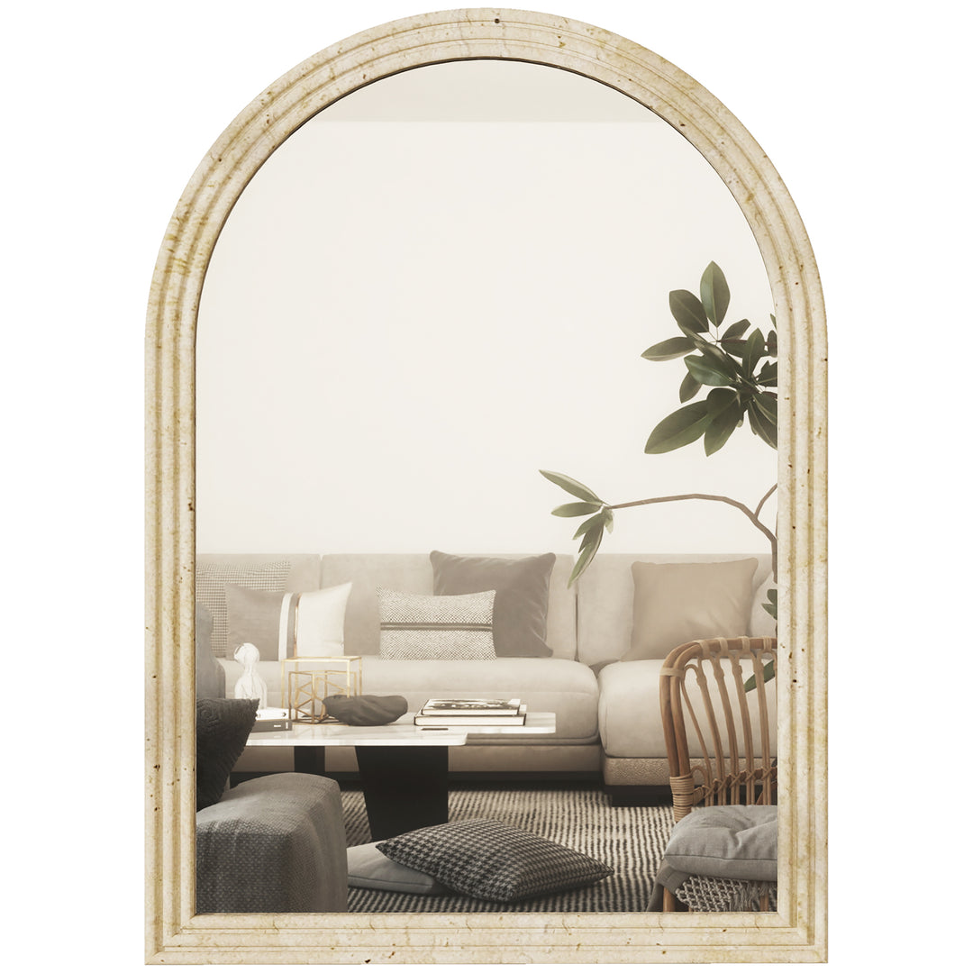 Arched Wall Mirror with Grooved Edge &amp; Hooks, Wall-Mounted Mirror, Mod