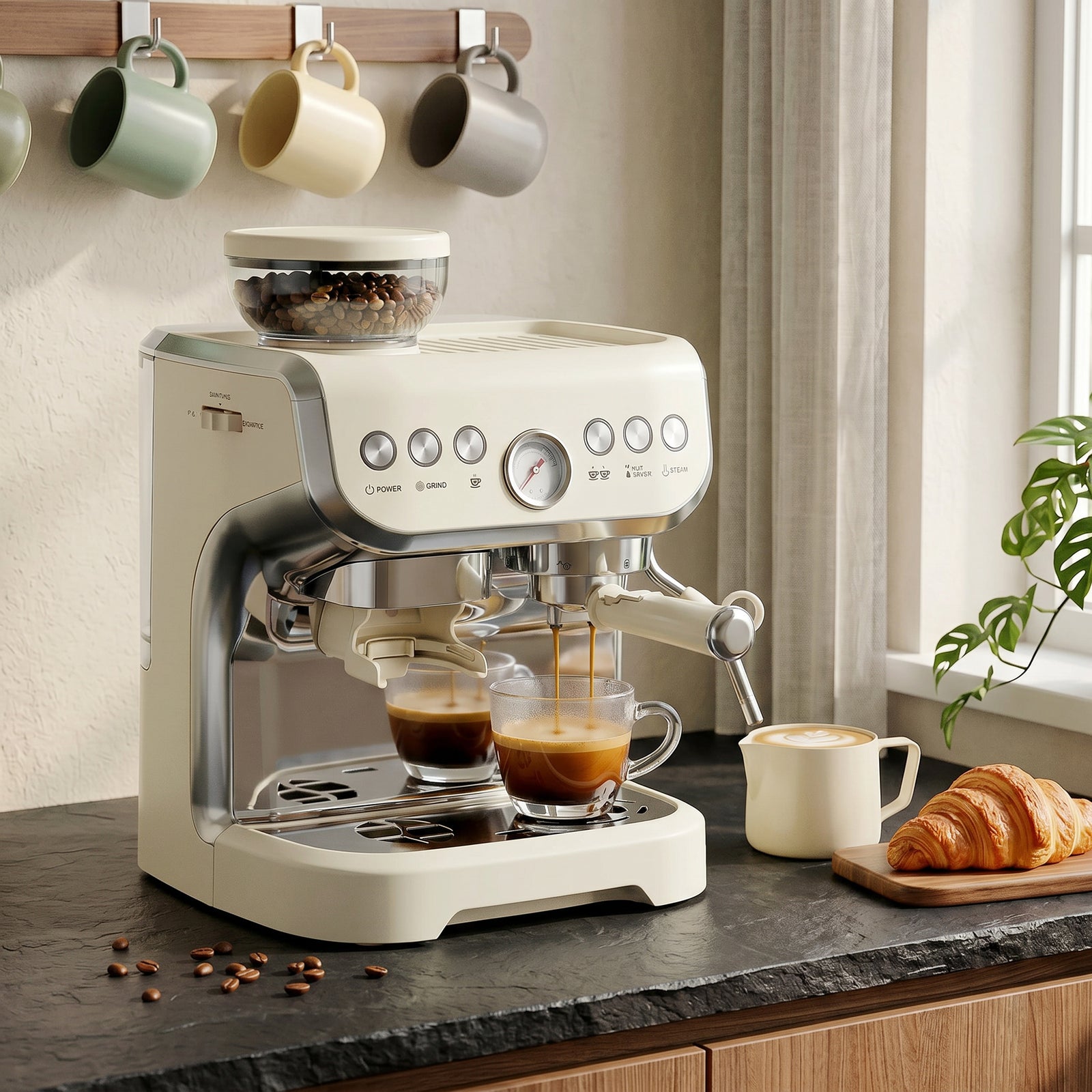 15 Bar Coffee Machine, with Adjustable Grind, Steamer and Accessories 