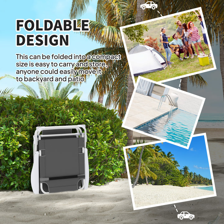 Foldable Lounge Chair with 4-Level Adjustable Backrest & Headrest - Charcoal Grey