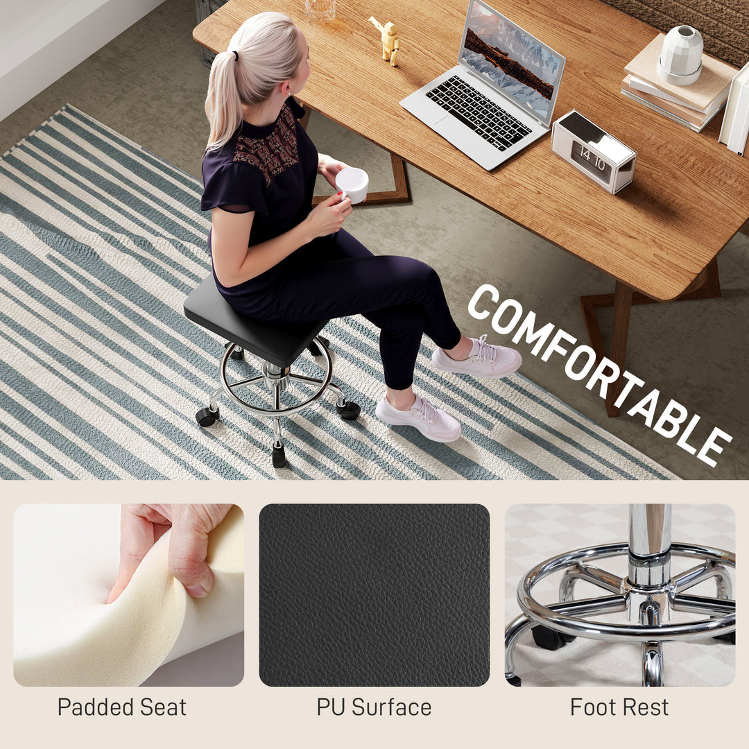 Faux Leather Padded Salon Stool - Black
