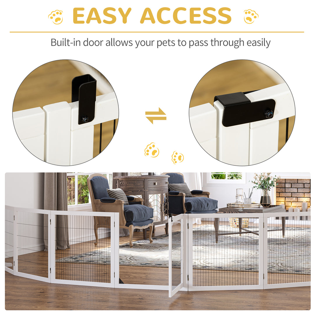 Wooden Pet Gate, Freestanding Dog Safety Barrier, w/ 2 Support Feet, White