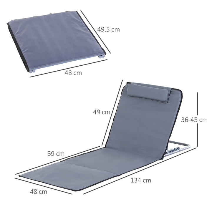 Set of 2 Foldable Garden Beach Chair Mat Lightweight Outdoor Sun Lounger Seats Adjustable Back Metal Frame PE Fabric Head Pillow w/ Carry Bag,Grey