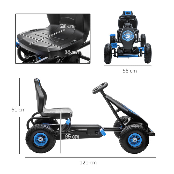 Kids Pedal Go Kart, with Adjustable Seat, Inflatable Tyres - Blue