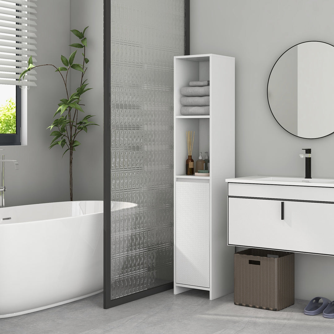 Narrow Bathroom Cabinet, Slim Bathroom Storage Unit with Open Compartment, Freestanding Storage Cupboard for Small Spaces, 30 x 30 x 160 cm, White