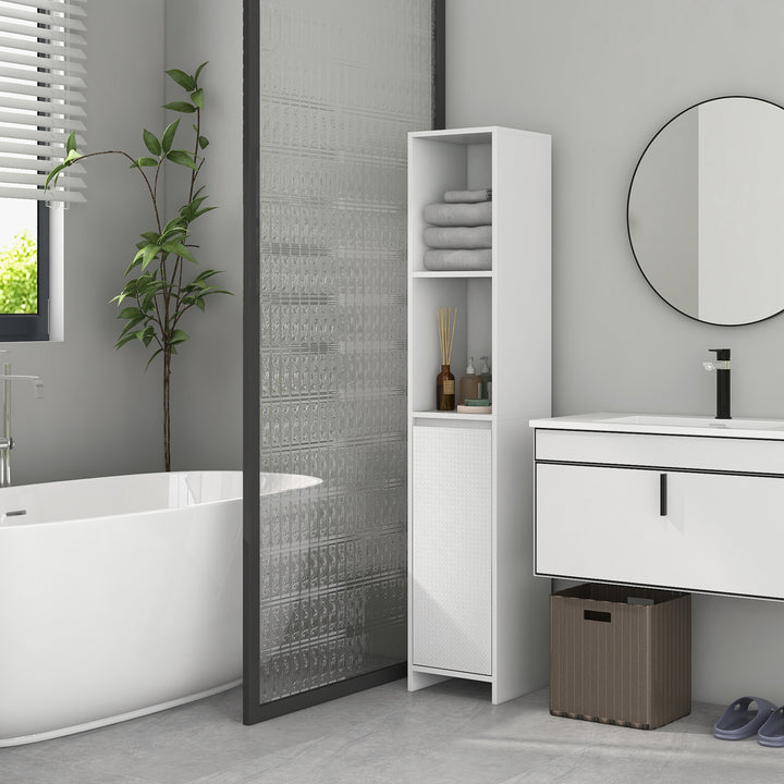 Narrow Bathroom Cabinet, Slim Bathroom Storage Unit with Open Compartment, Freestanding Storage Cupboard for Small Spaces, 30 x 30 x 160 cm, White