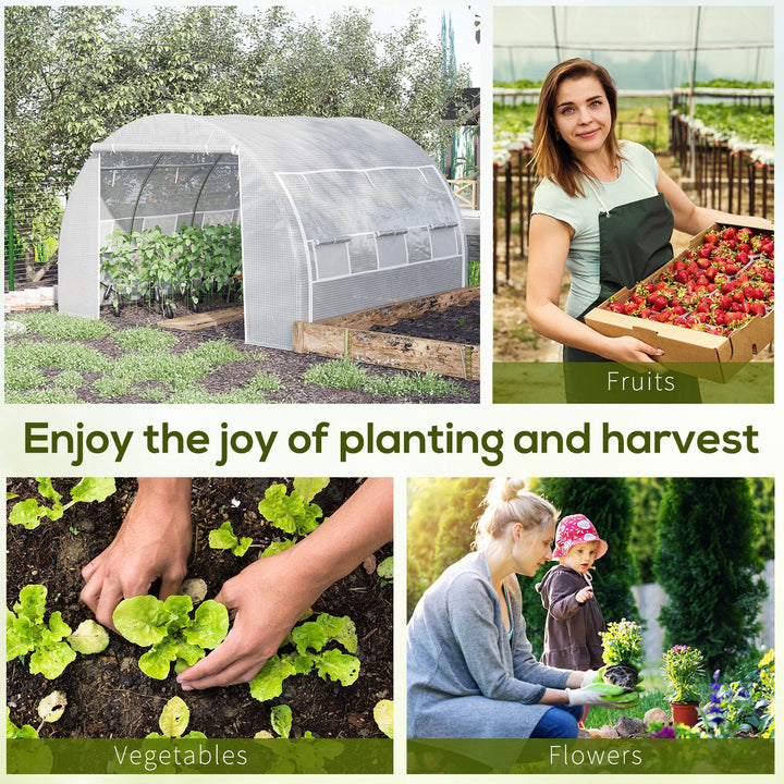 3 x 3 x 2 m Polytunnel Greenhouse with Roll-up Side Walls, Walk-in Grow House Tent with Steel Frame, Reinforced Cover, Zipped Door and 6 Mesh Windows for Garden, White