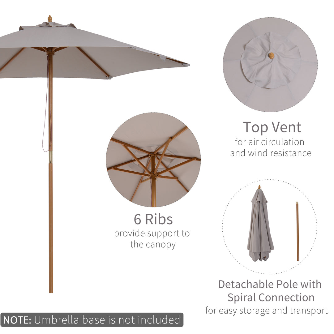 2.5m Wood Garden Parasol Sun Shade Patio Outdoor Wooden Umbrella Canopy, Table Market Umbrella with Vent, 38mm Pole, Rope Pulley Mechanism, Grey