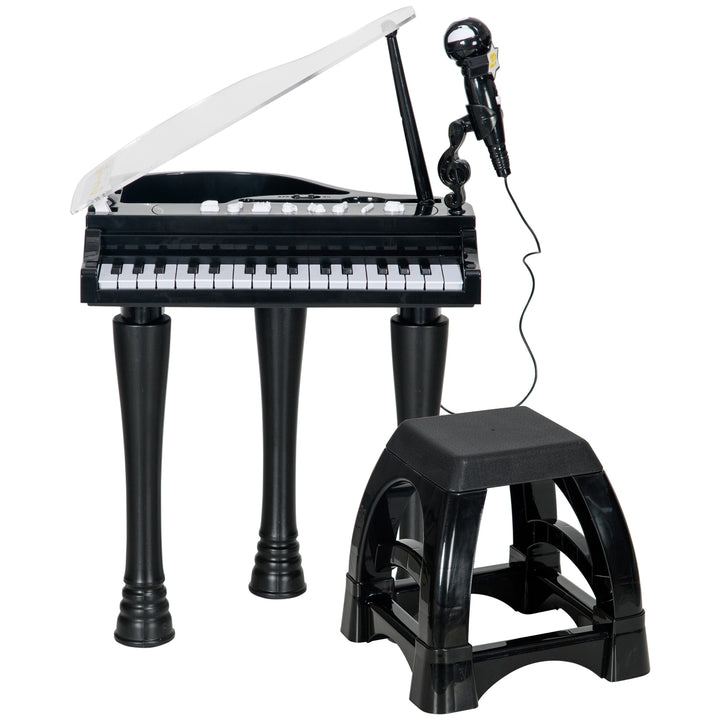 AIYAPLAY Children's 32-Key Piano Keyboard, with Stool, Lights, Microphone, Sounds, for Aspiring Musicians, Black | Aosom UK