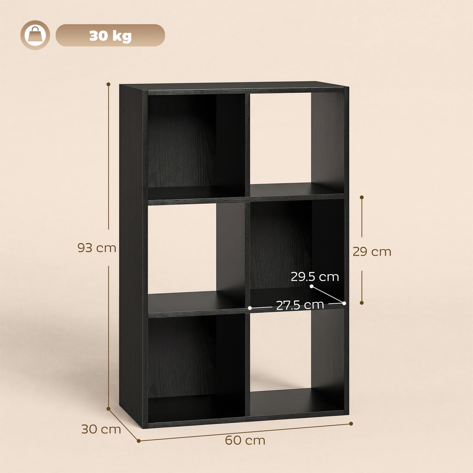 Industrial Style Storage Shelf, Bookcase, Bookshelf with 6 Compartment