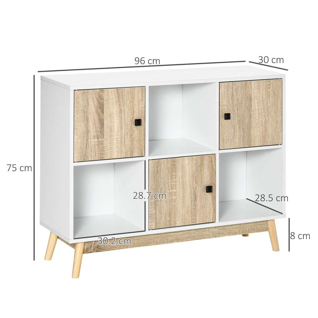 MCL Storage Cabinet, Bookcase, Display Shelf with 6 Storage Cubes & Doors for Dining Room, Living Room, Natural