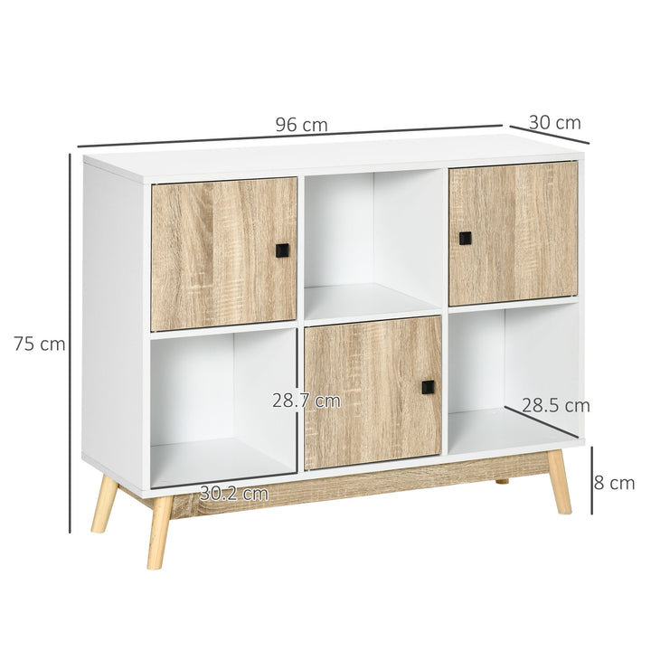 MCL Storage Cabinet, Bookcase, Display Shelf with 6 Storage Cubes & Doors for Dining Room, Living Room, Natural