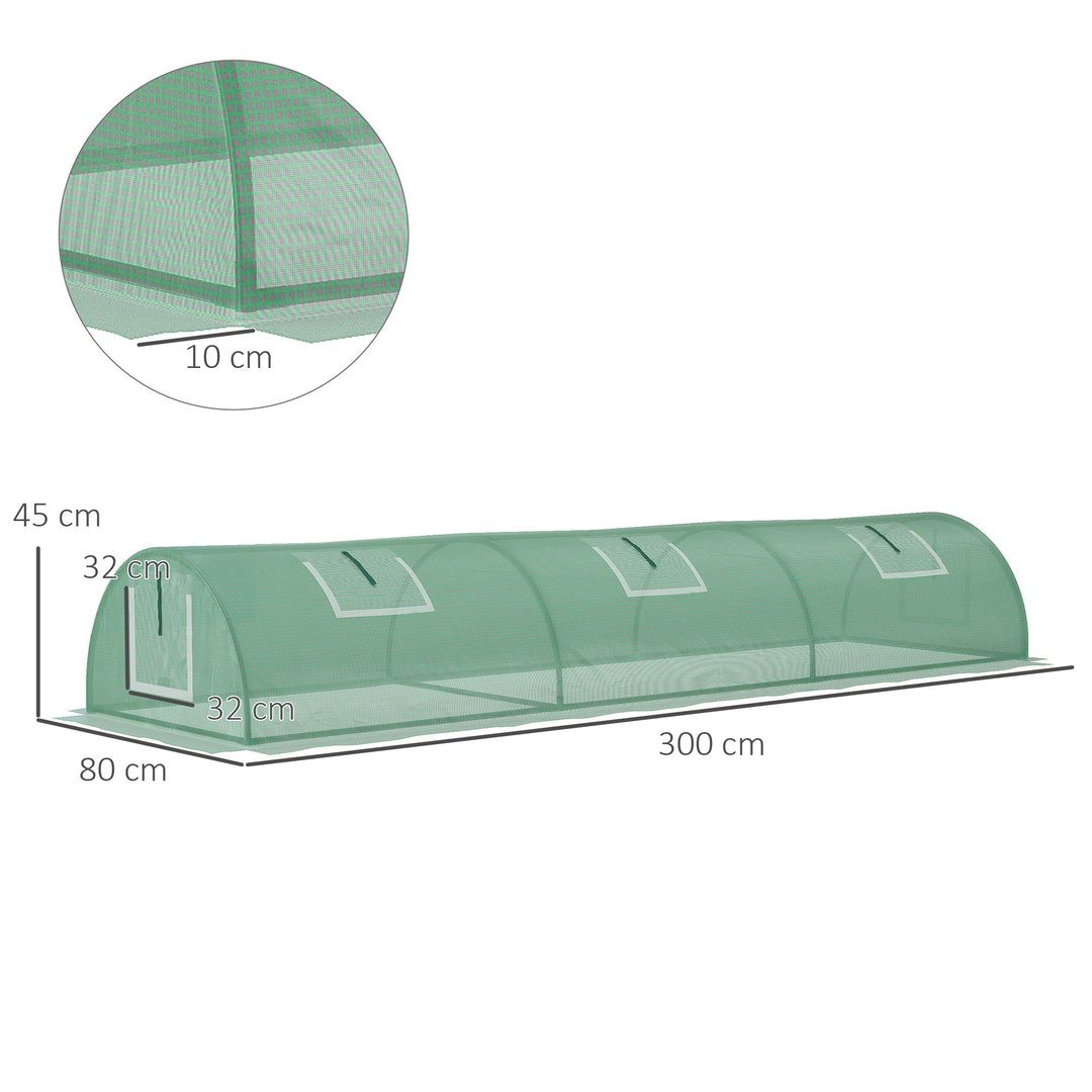 Mini Greenhouse, Portable Tunnel Green House, Green Grow House Steel Frame with 5 Mesh Windows, 3 M, Green