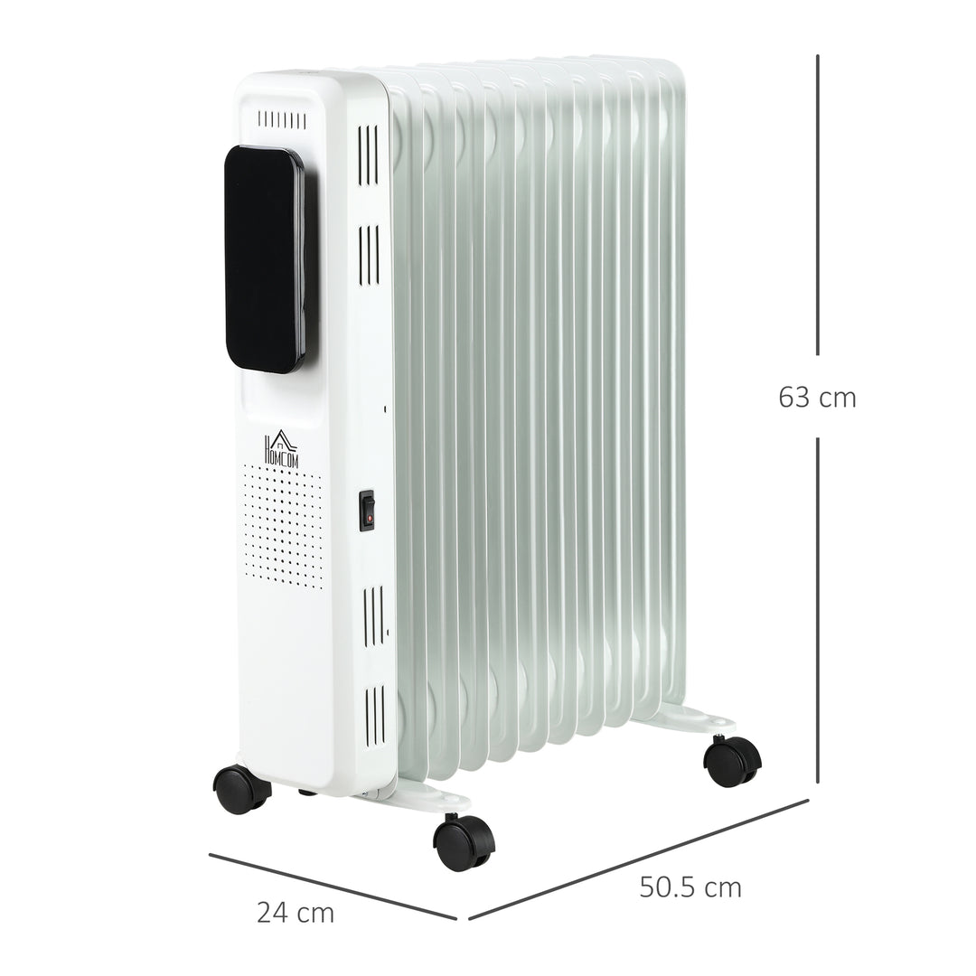 2500W Oil Filled Radiator, 11 Fin Portable Electric Heater with LED Display, 24H Timer, 3 Heat Settings, Adjustable Thermostat, Safety Cut off, Remote Control, White