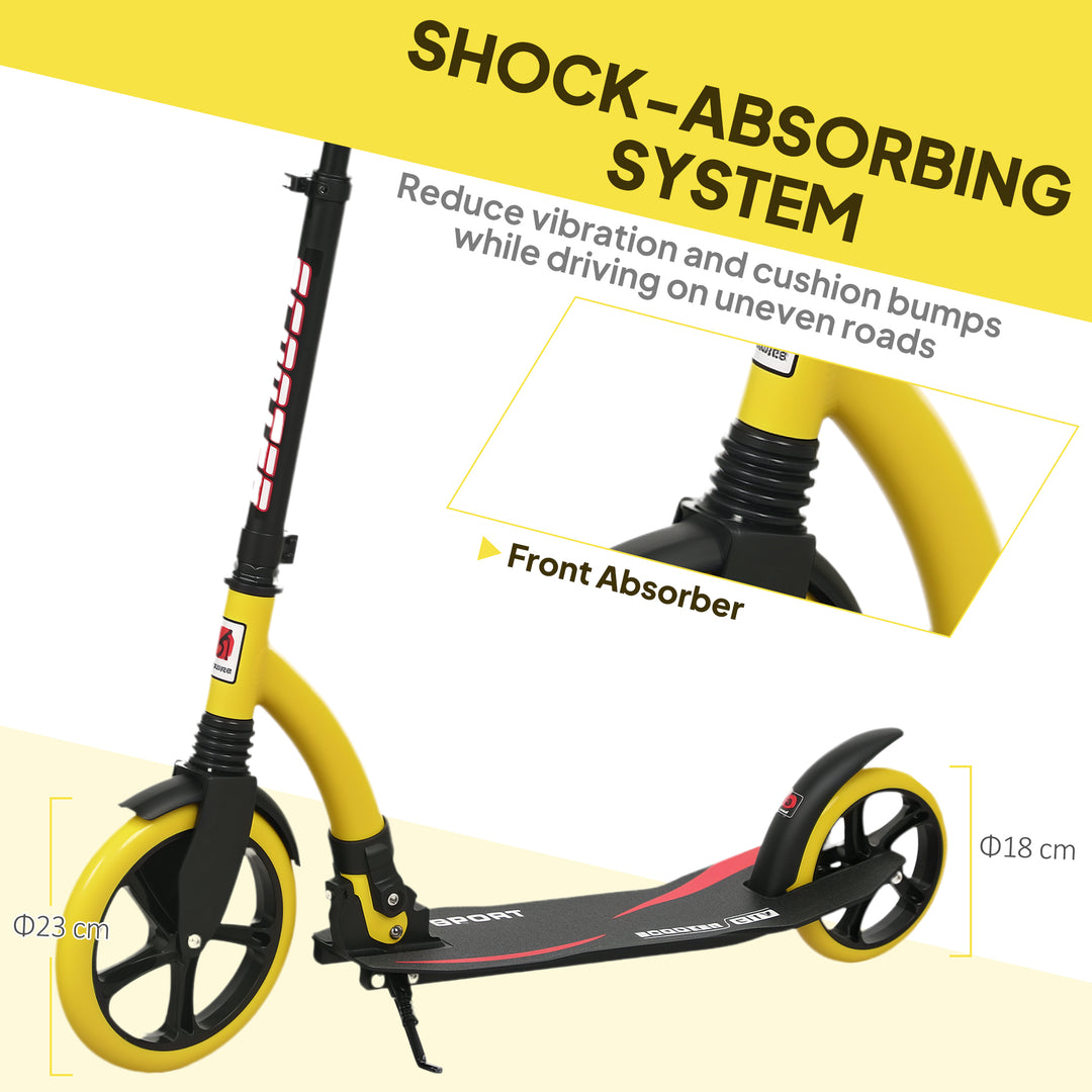 Foldable Kick Scooter with Double Shock Absorption and Big Wheels, Height Adjustable Aluminium Frame Big Wheel Scooter for 14+ Teens Adult - Yellow