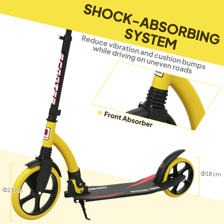 Foldable Kick Scooter with Double Shock Absorption and Big Wheels, Height Adjustable Aluminium Frame Big Wheel Scooter for 14+ Teens Adult - Yellow
