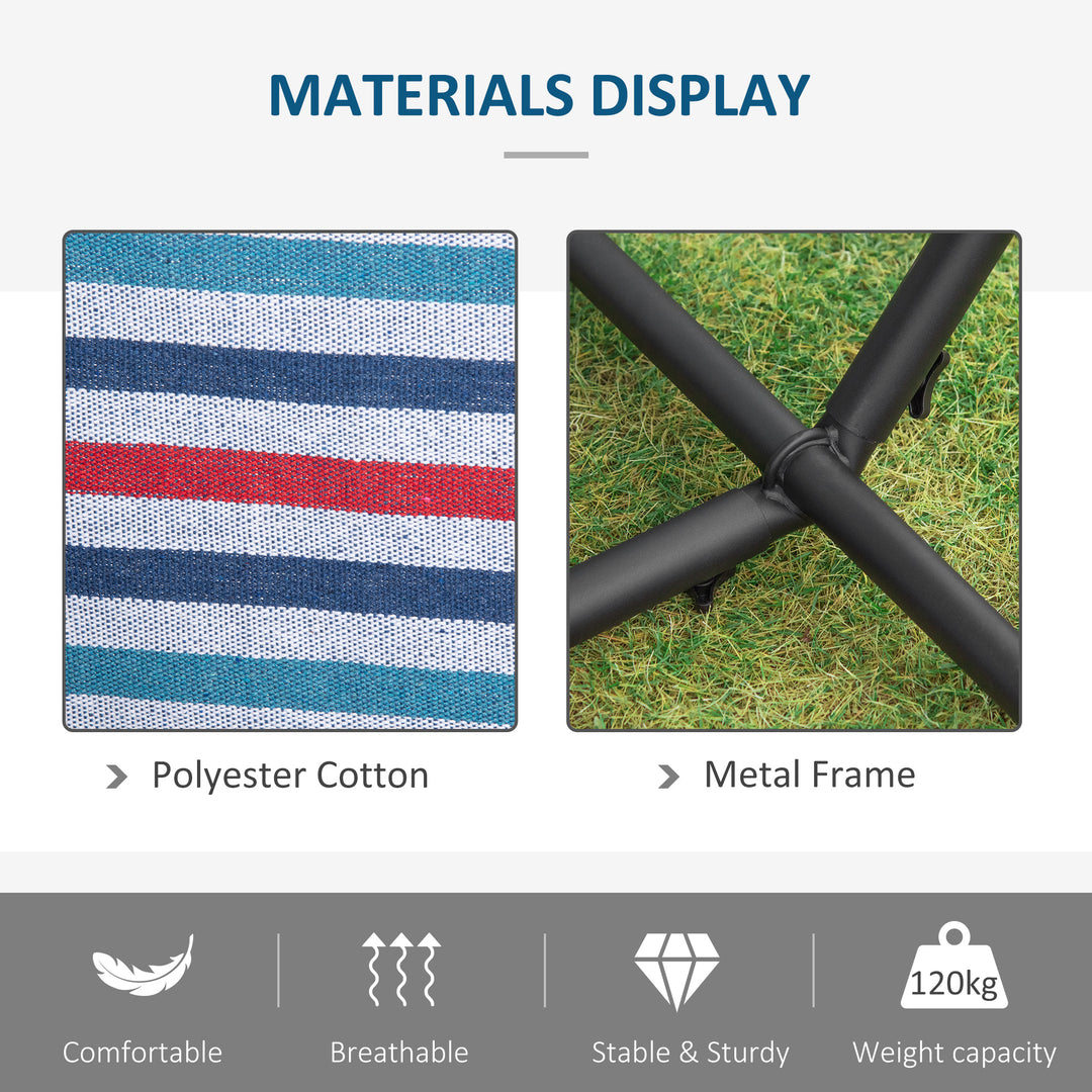 298 x 117cm Hammock with Stand Camping Hammock with Portable Carrying Bag, Adjustable Height, 120kg Load Capacity, White Stripe