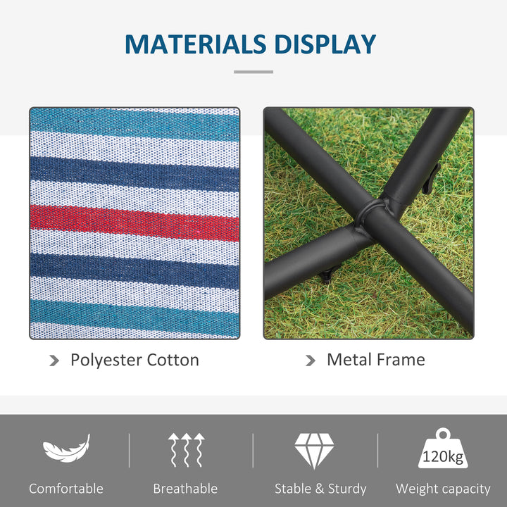 298 x 117cm Hammock with Stand Camping Hammock with Portable Carrying Bag, Adjustable Height, 120kg Load Capacity, White Stripe