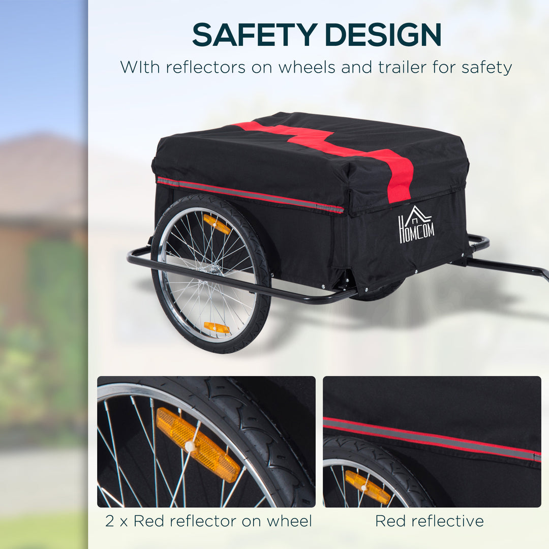 Two-Wheel Bicycle Large Cargo Wagon Trailer Oxford Fabric, Folding Storage, & Removable Cover, Red&Black