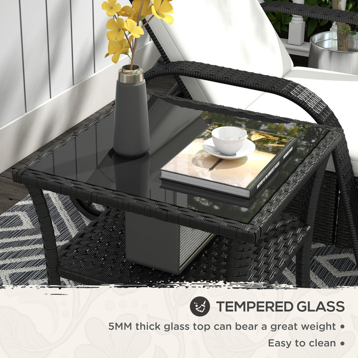 Two-tier PE Rattan Square Coffee Table - Black
