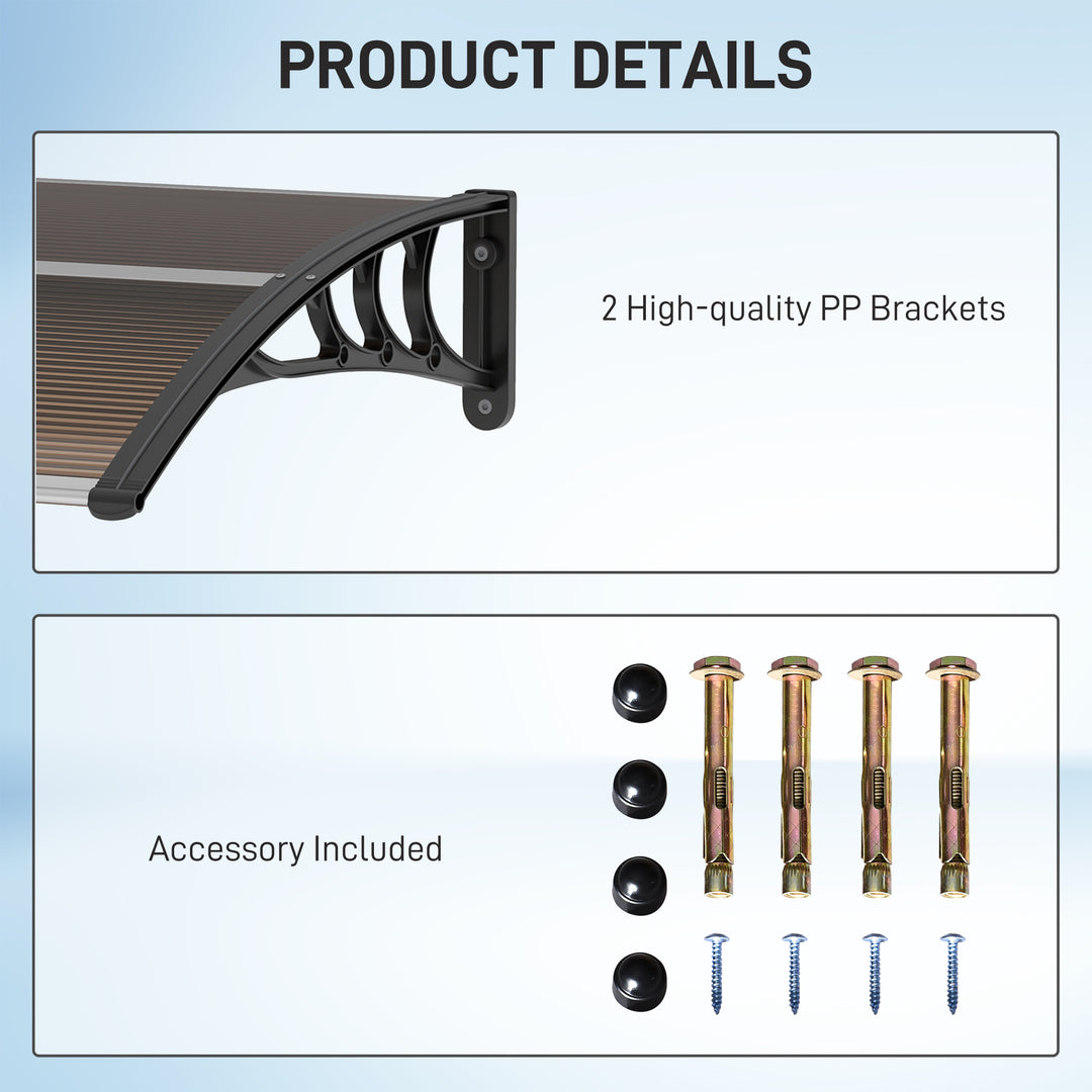MCL Front Door Canopy Outdoor Awning Aluminium Rigid Plastic Polycarbonate Rain Shelter UV Water Rain Resistant 120 x 75cm Brown