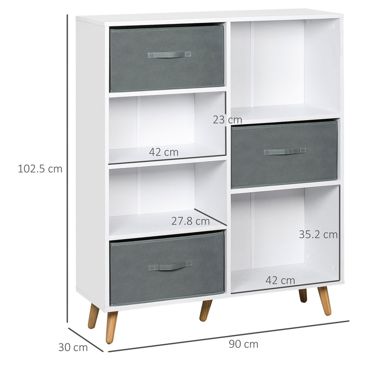 HOMCOM Freestanding 7 Cube Storage Cabinet, Shelving Unit with 3 Fabric Drawers, for Home Office, Living Room, Closet, Bedroom, White