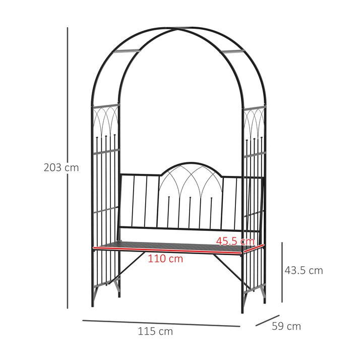 MCL Garden Metal Arch Bench Outdoor Patio Rose Trellis Arbour Pergola for Climbing Plant Antique Style 2-Seater Chair, Black