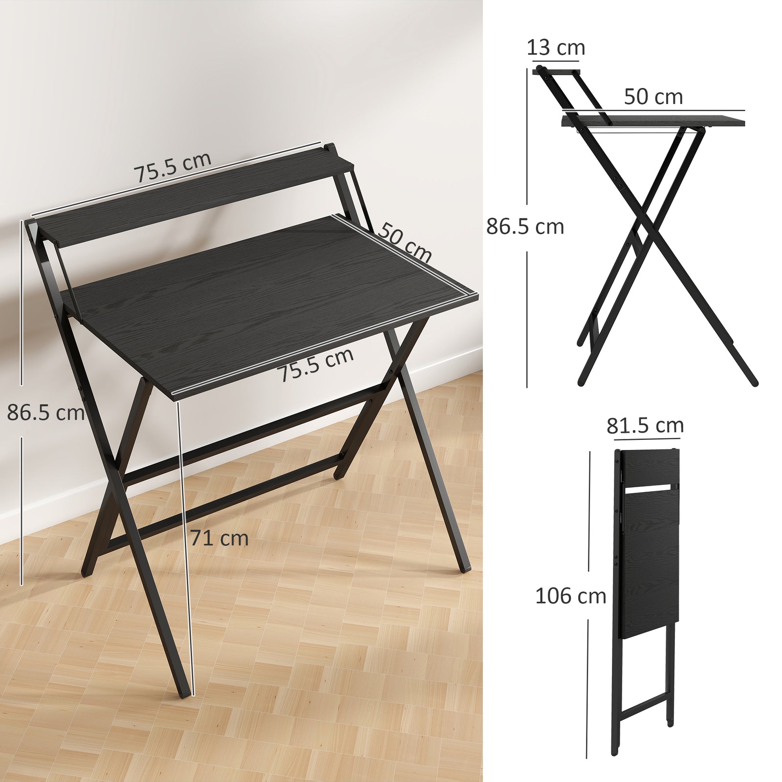 81.5 cm Folding Computer Desk with Monitor Shelf - Black