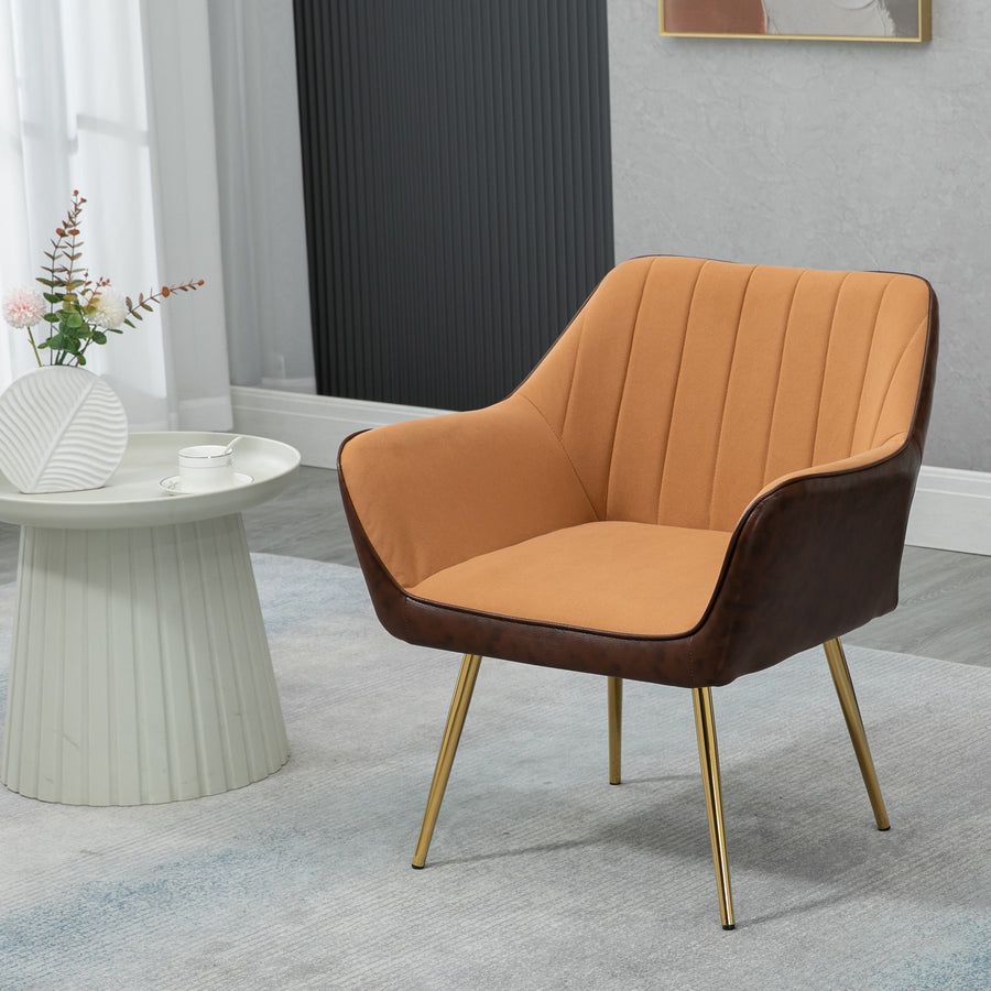 Velvet Armchairs, Upholstered Accent Chairs with Golden Steel Legs, Modern Vanity Chairs for Living Room and Bedroom, Light Brown