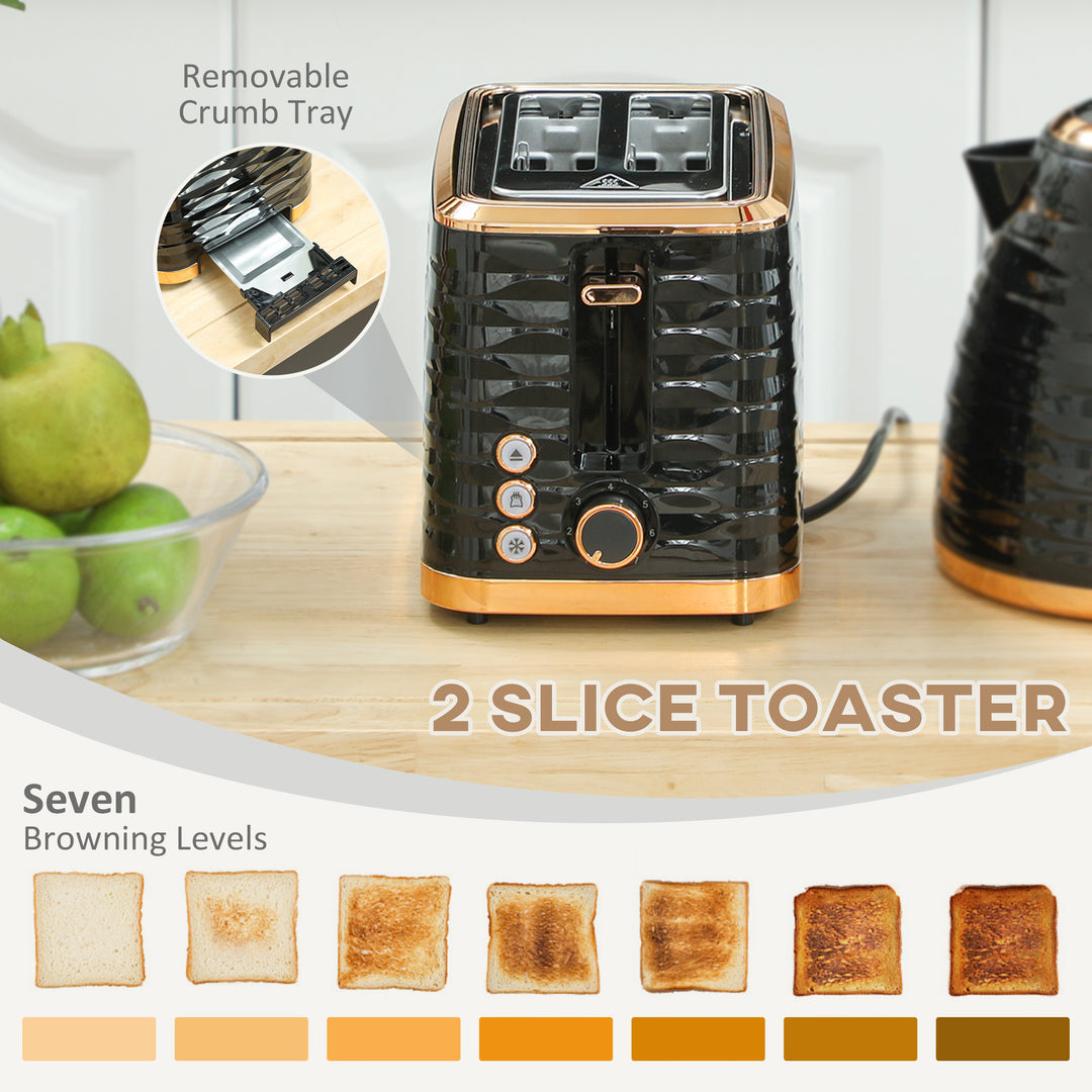 3000W 1.7L Rapid Boil Kettle & 2 Slice Toaster, Kettle and Toaster Set with 7 Browning Controls and Crumb Tray, Black