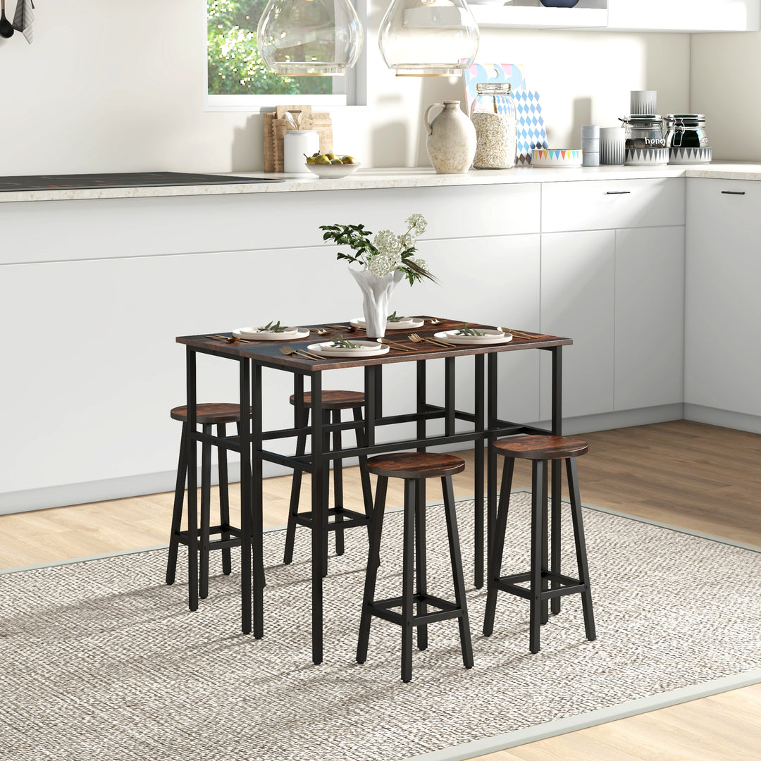 HOMCOM Bar Table and Stools, 2 Breakfast Tables w/ 4 Stools, Counter Height Dining Tables & Chairs for Kitchen, Living Room, Rustic Brown | Aosom UK