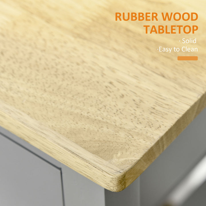 MCL Kitchen Trolley Utility Cart on Wheels with Rubberwood Worktop, Towel Rack, Storage Shelves & Drawer for Dining Room, Grey