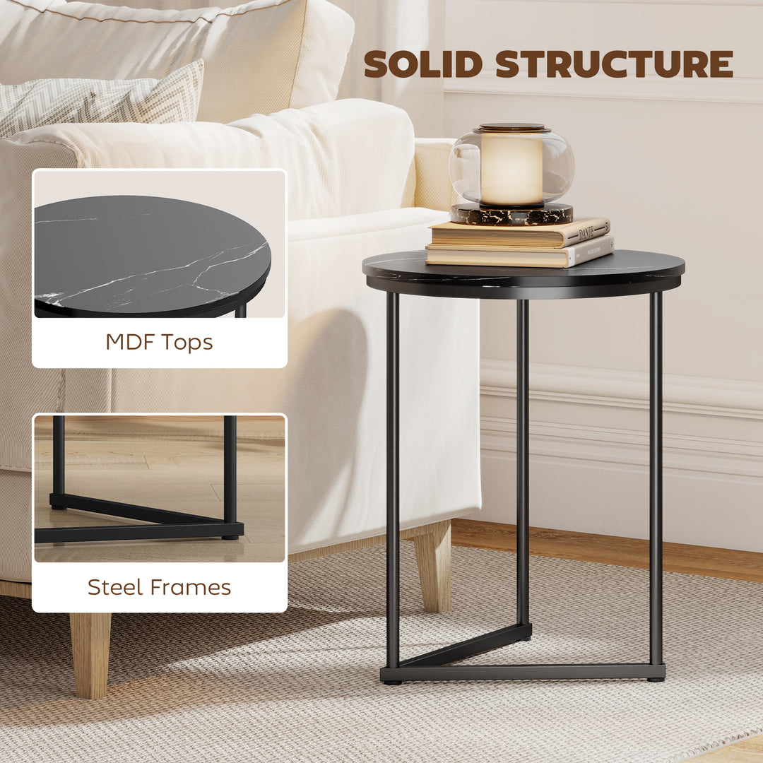 Set of Two Marble-Effect Nest of Tables - Black Marble Effect