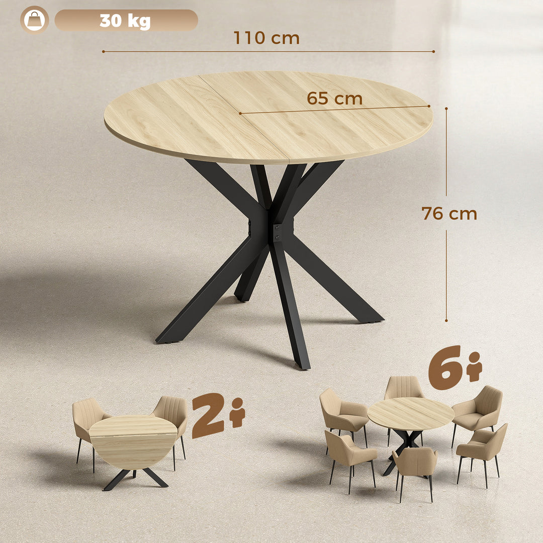 Folding Dining Table, Drop Leaf Table with Adjustable Feet, Natural - view 3