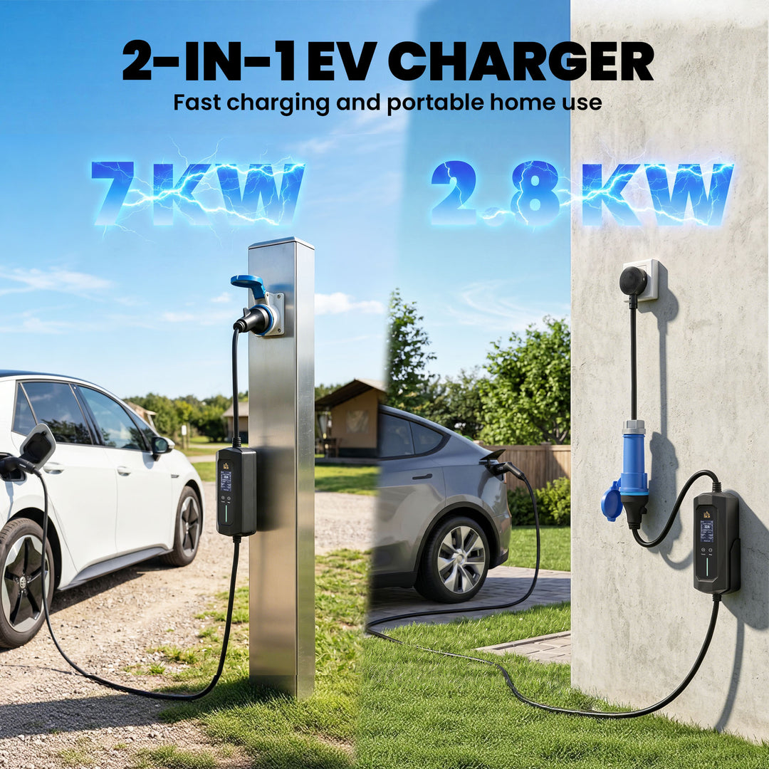 EV Charger 7kW Type 2 to CEE 32A Plug with UK Adapter, 10 m, 6-32A, El
