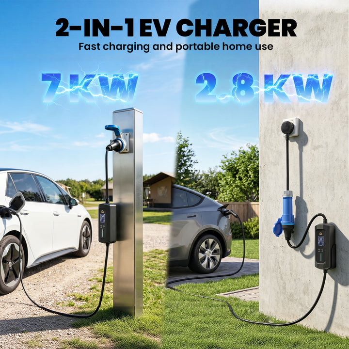 EV Charger 7kW Type 2 to CEE 32A Plug with UK Adapter, 10 m, 6-32A, El