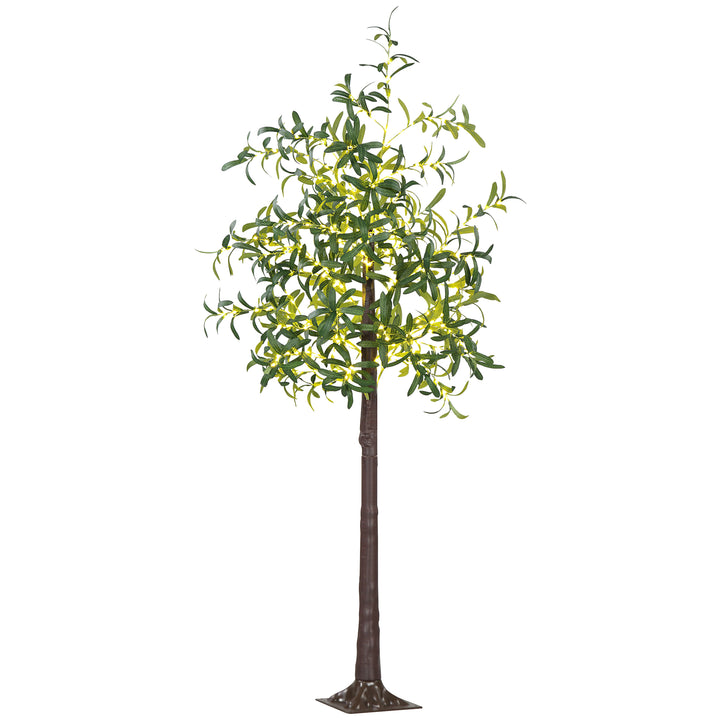 HOMCOM 6ft Olive Tree Light with 300 Warm White LED Lights, Artificial Tree for Indoor, Party, Wedding, Christmas, Home Decoration, Green