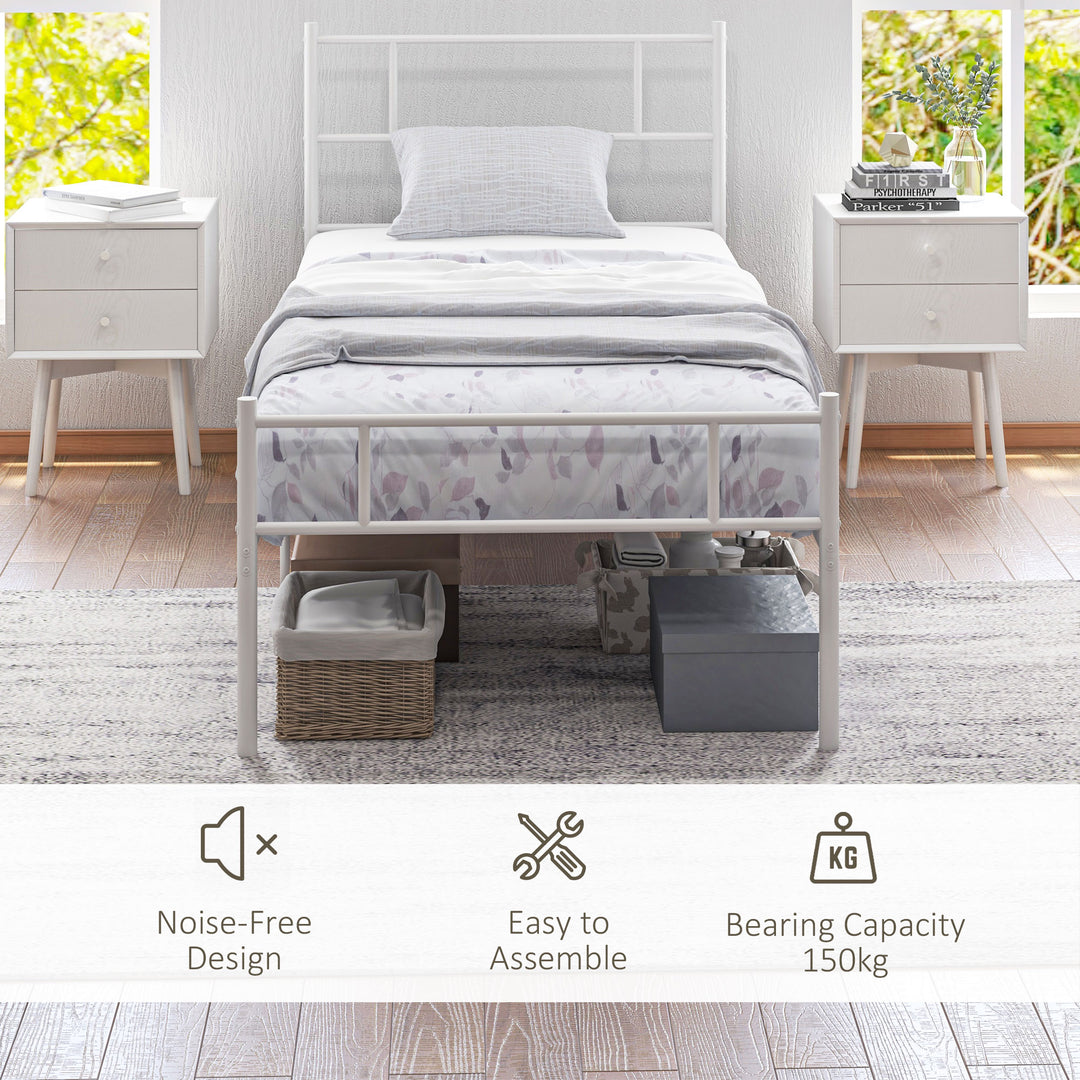 Single Bed Frame, Metal Bed Base with Headboard and Footboard, Metal Slat Support and 31cm Underbed Storage Space