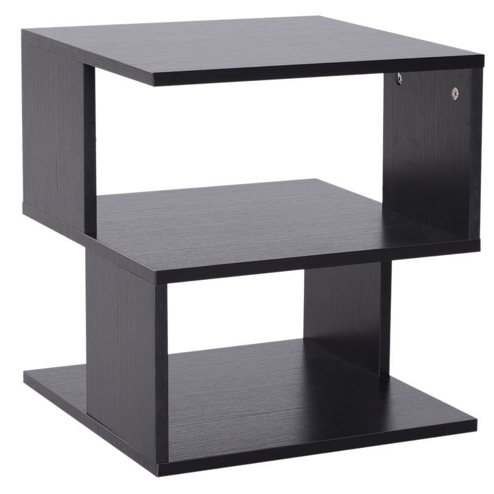 Side Table Square Coffee Table Modern End Table with 2 Tier Storage Shelves for Living Room, Bedroom, Black