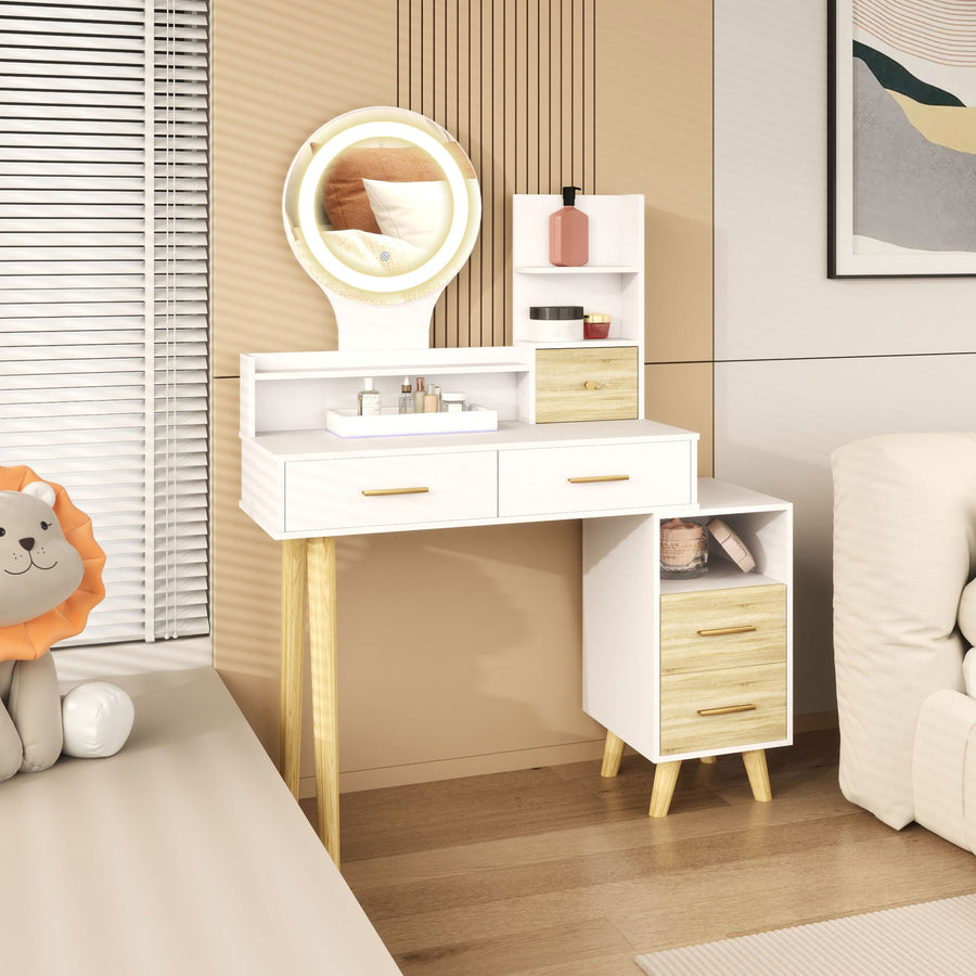 Elegant Dressing Table, with Storage - White