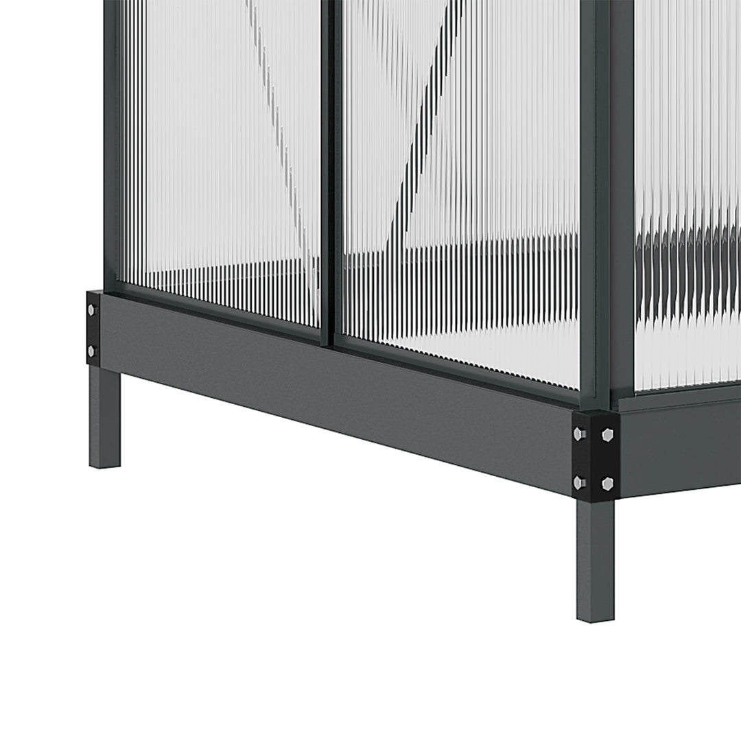 6 x 4ft Polycarbonate Greenhouse, Large Walk-In Green House with Slide Door and Window, Garden Plants Grow House with Aluminium Frame and Foundation, Grey